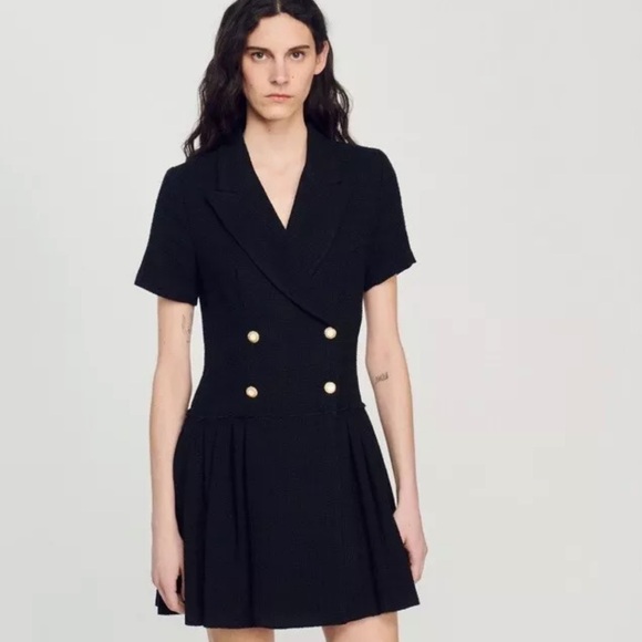 SANDRO SHORT SLEEVE TWEED COAT DRESS. Size 36 - Picture 2 of 11